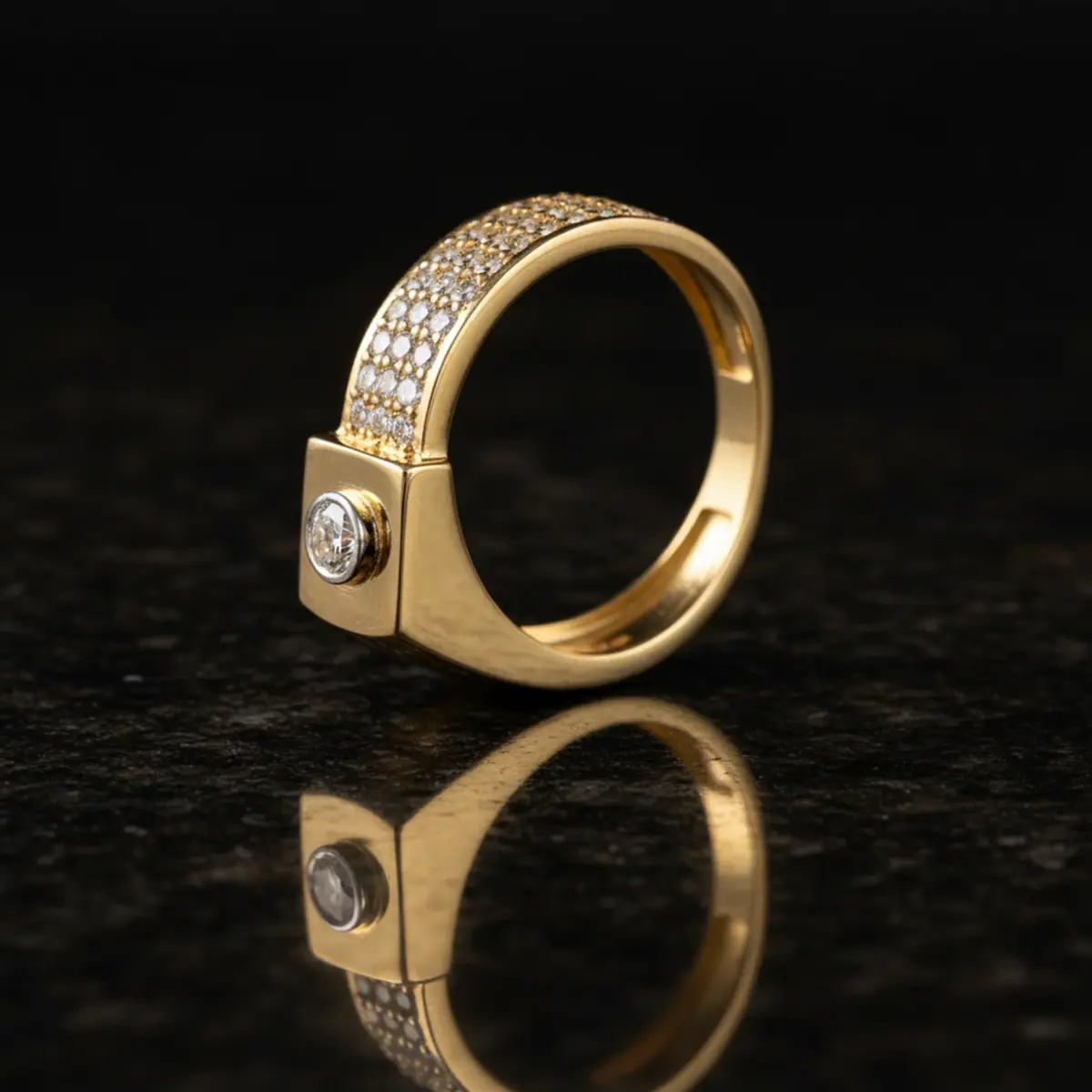 Golden Iris Charm Ring iris flower crafted in fine gold.